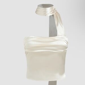 CIDER SATIN RUCHED HALTER TOP